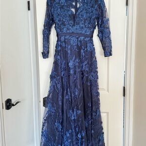 Mac Duggal Navy Floral Lace Gown